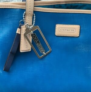 Coach Metro Teal Blue Tote Bag And Matching Wallet